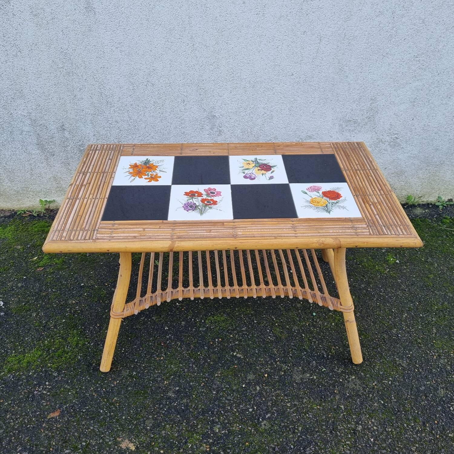 Audoux coffee table, rattan & earthenware