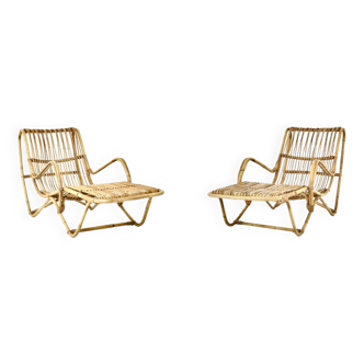 Pair of rattan lounge chairs, 1960s