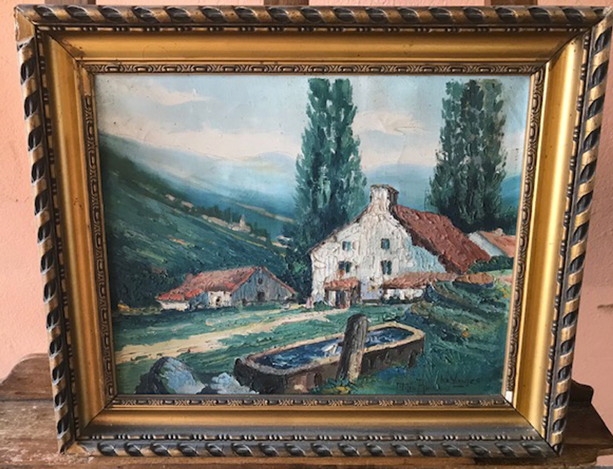 Oil on canvas painting landscape of the vosges signed Milio Burquin