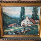 Oil on canvas painting landscape of the vosges signed Milio Burquin