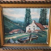 Oil on canvas painting landscape of the vosges signed Milio Burquin