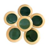 Set of 6 flat plates in green enamel ceramic salins model "capvern" years 60-70