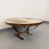 Table basse ronde vintage de Jean Gregorieff pour Roche Bobois des années 60 70 en céramique acier