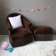 Fauteuil crapaud  & ottoman vintage velours brun profond
