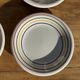 Set of 9 small Italian dessert plates Primula with red and green trim.