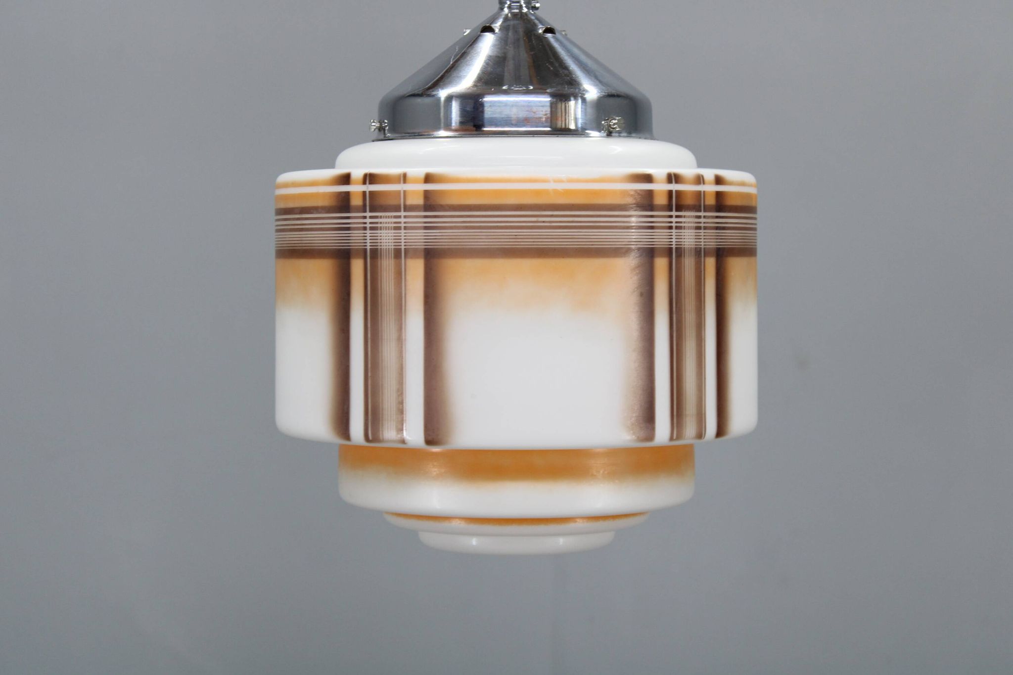 1930s Napako Art Deco pendant light in chrome and glass, restored, new wiring