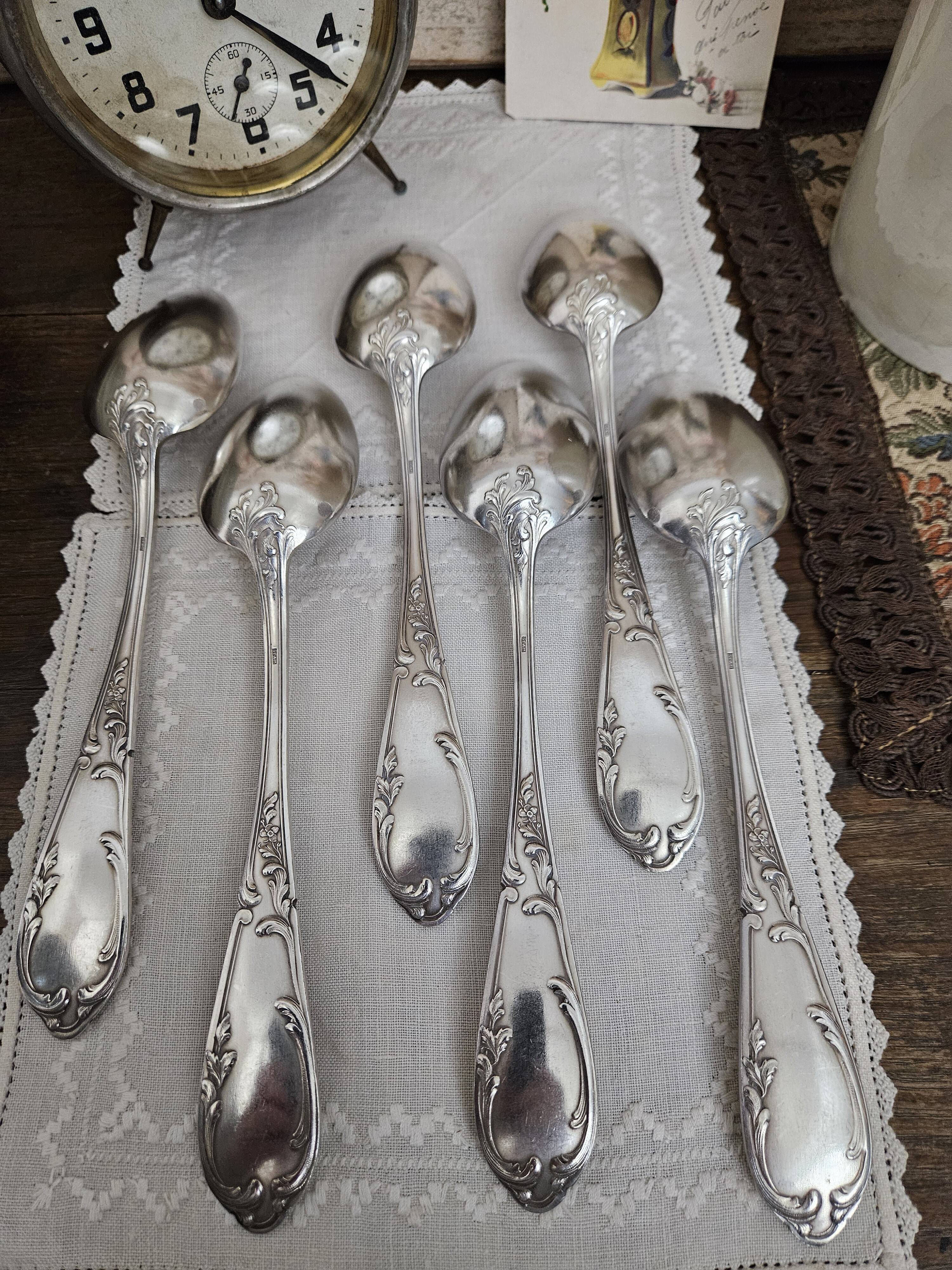 6 silver-plated metal tablespoons