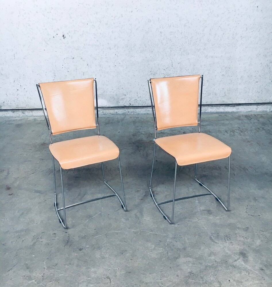 Set of Postmodern Italian Design Leather Dining Chairs by Segis, 1990s