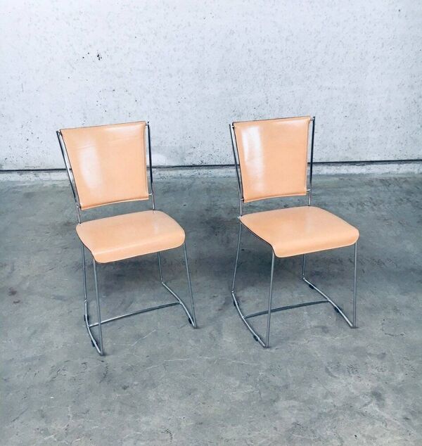 Set of Postmodern Italian Design Leather Dining Chair Set by Segis, 1990s