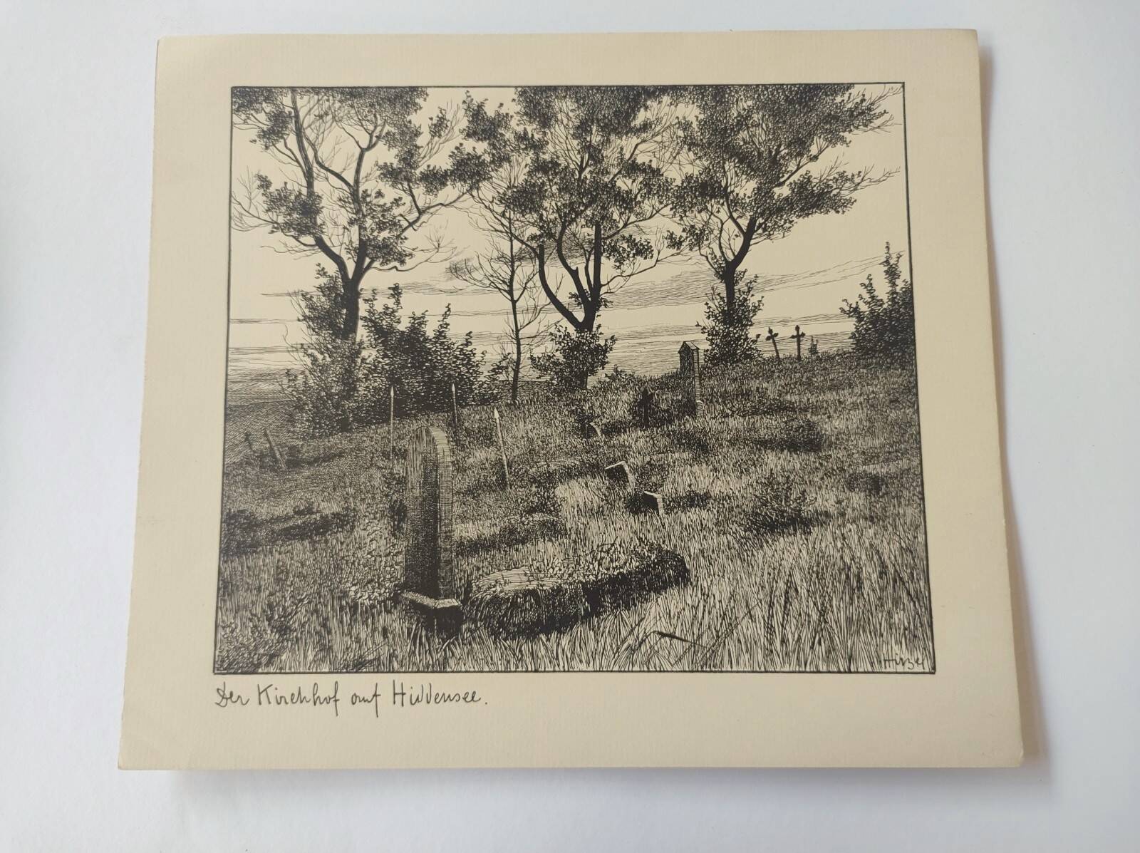 Antique print - Hiddensee cemetery - Lithograph from 1902