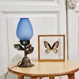 Lampe en pâte de verre bleu craquelée