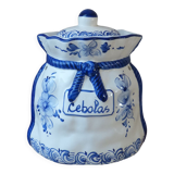 Pot à oignons en céramique fait et peint à la main motif fleurs bleues indigo Portugal