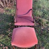 Armchair Voltaire or shepherdess and foot rest in pink velvet Louis XVI
