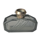 Art Deco smoked glass vase engraved silver metal collar