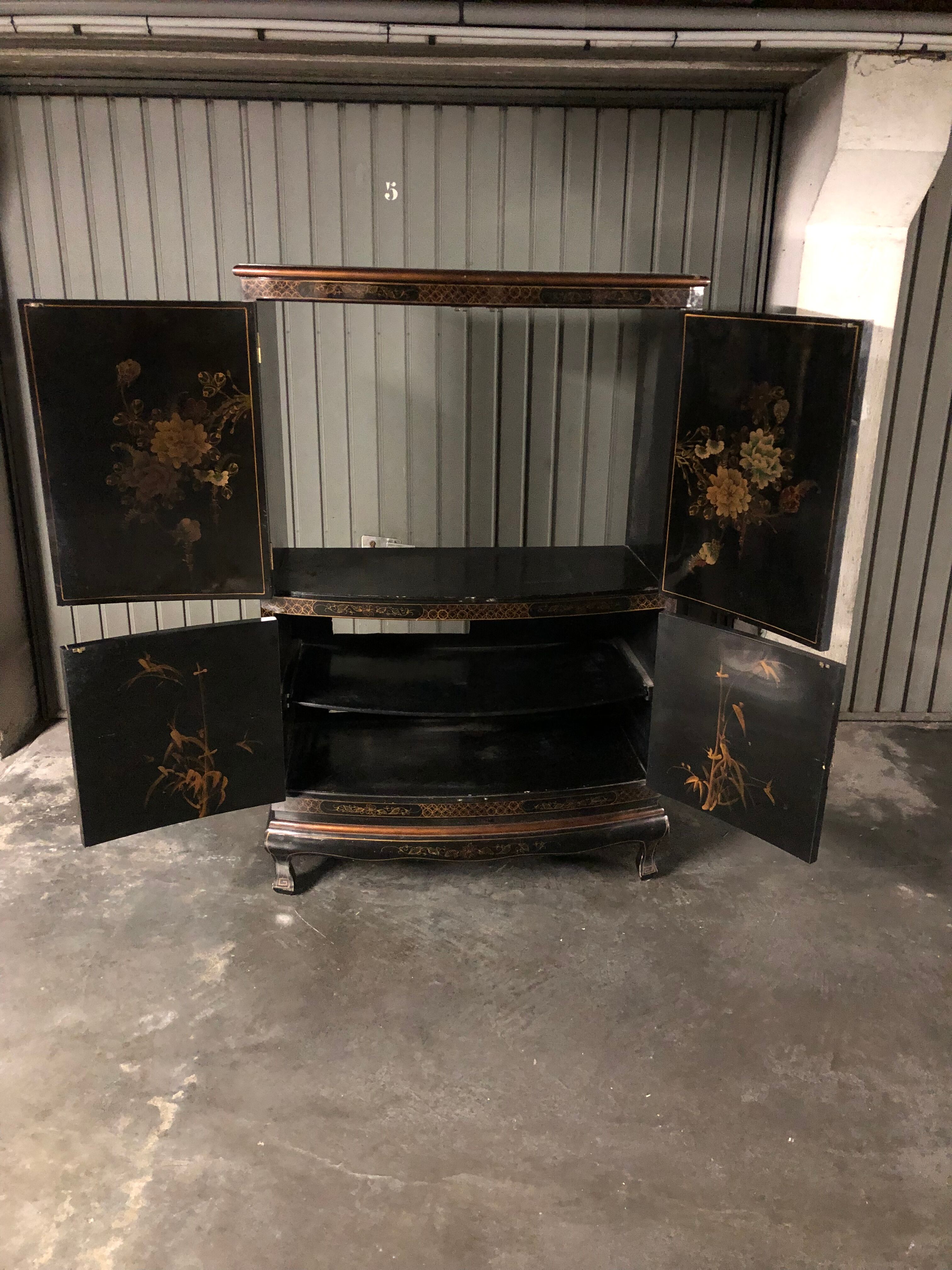 Chinese lacquered sideboard signed