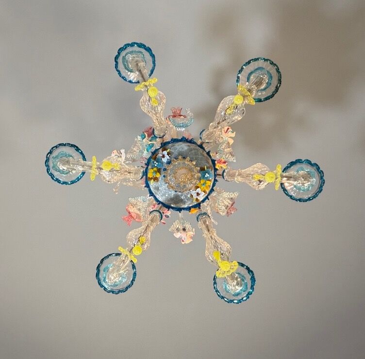 Venetian Rezzonico chandelier in multicoloured Murano glass circa 1900