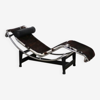 Cassina LC4 Chaise Longue In Dark Brown Ponyskin By Le Corbusier, Charlotte Perriand