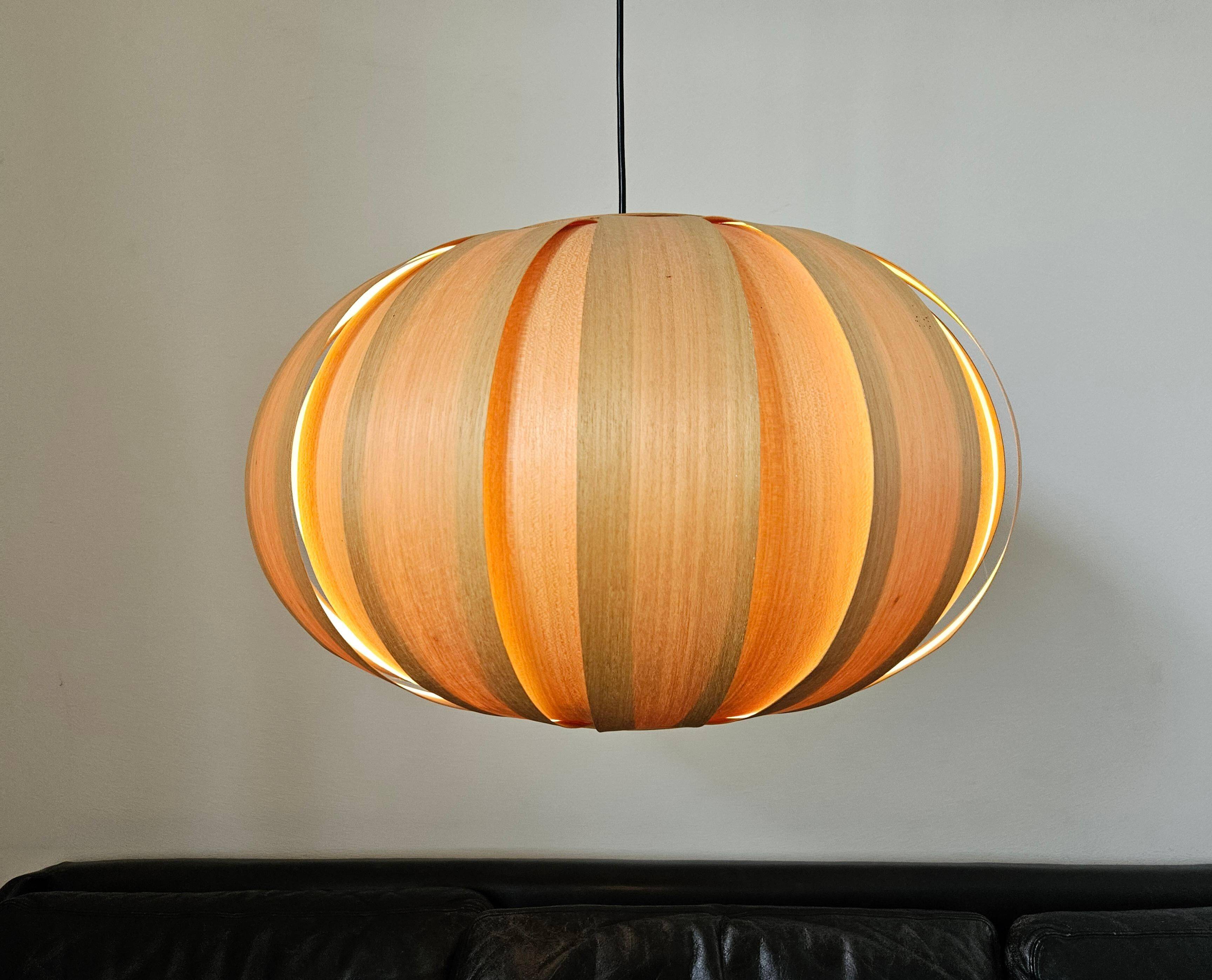 Large Veneer Rare Midcentury Pendant, Denmark, 1960s