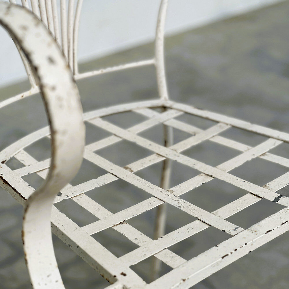 Rare exquisite set of six French peacock garden patio chairs, 1950s