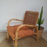 Vintage rattan and braided rope armchair