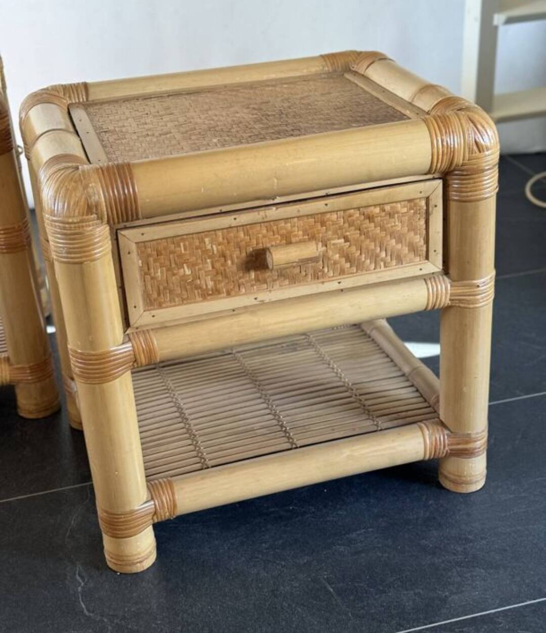 Vintage bamboo bedside tables