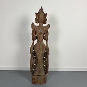 Large carved wooden statuette of a kinaree worshipping a devi. Thailand