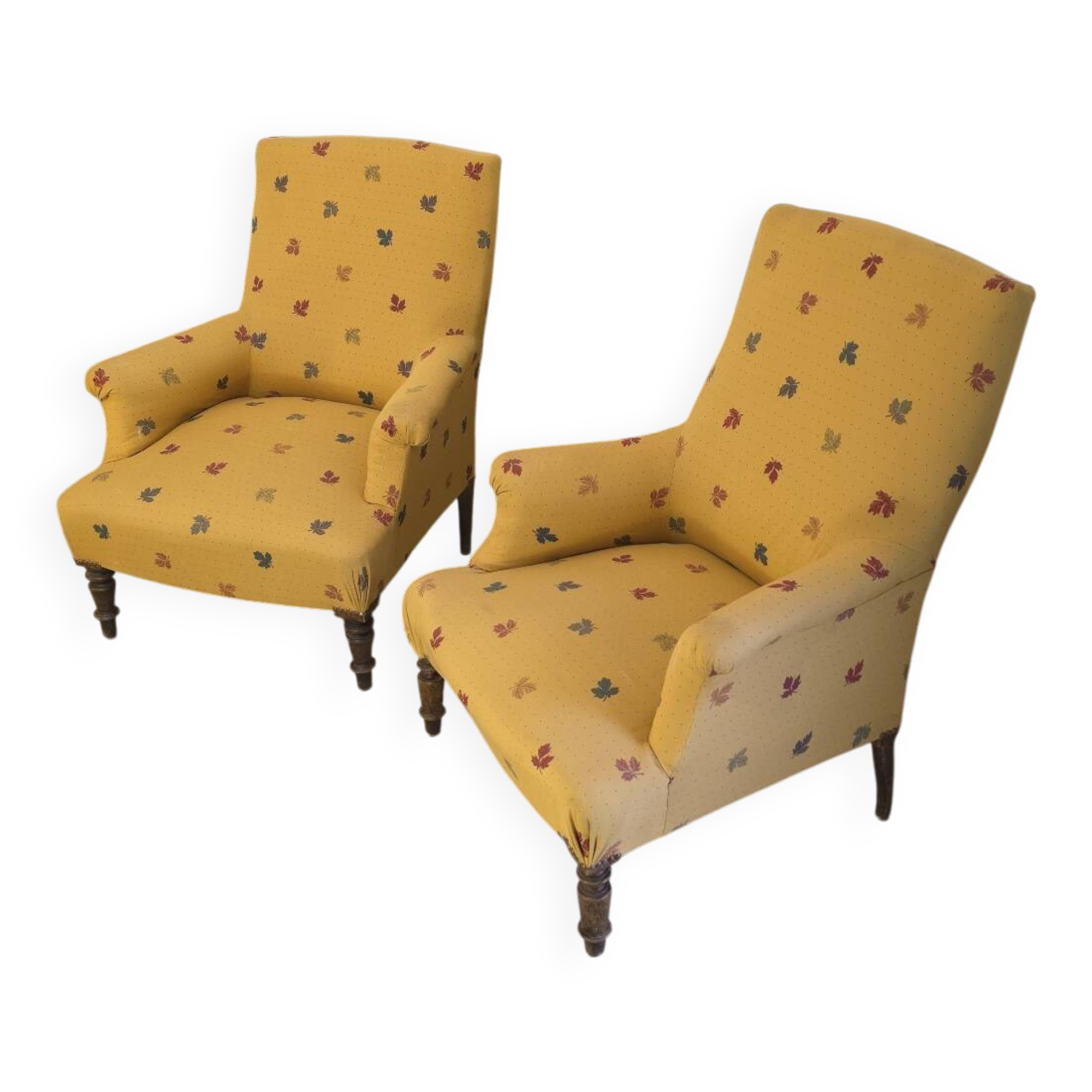 Pair of light mustard yellow English armchairs