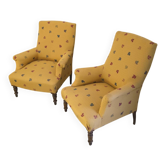 Pair of light mustard yellow English armchairs
