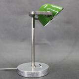1940s Art Deco Nickel Banker Table Lamp, Czechoslovakia