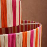 Natural orange pink striped raffia pendant light