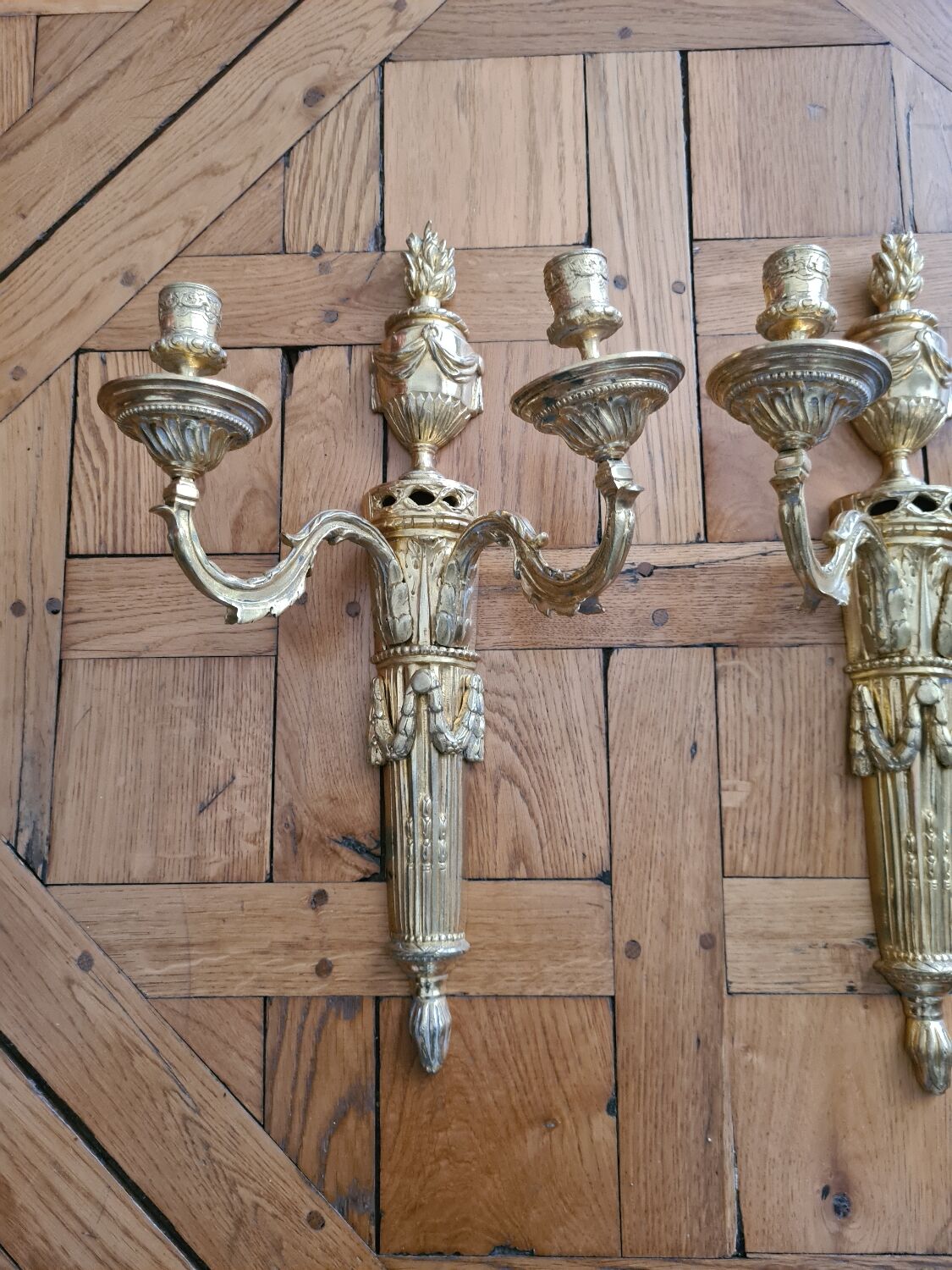 Pair of gilded bronze wall lamps Louis XVI style nineteenth era