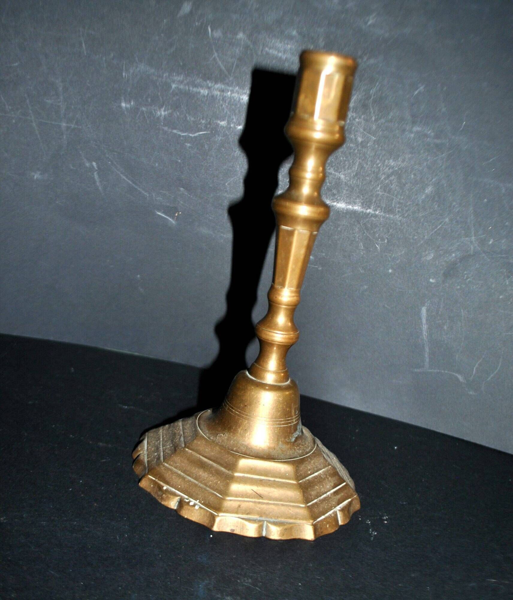 Antique bronze candlestick 18th century octagonal carved chandelier Louis XIV 23.5 cm
