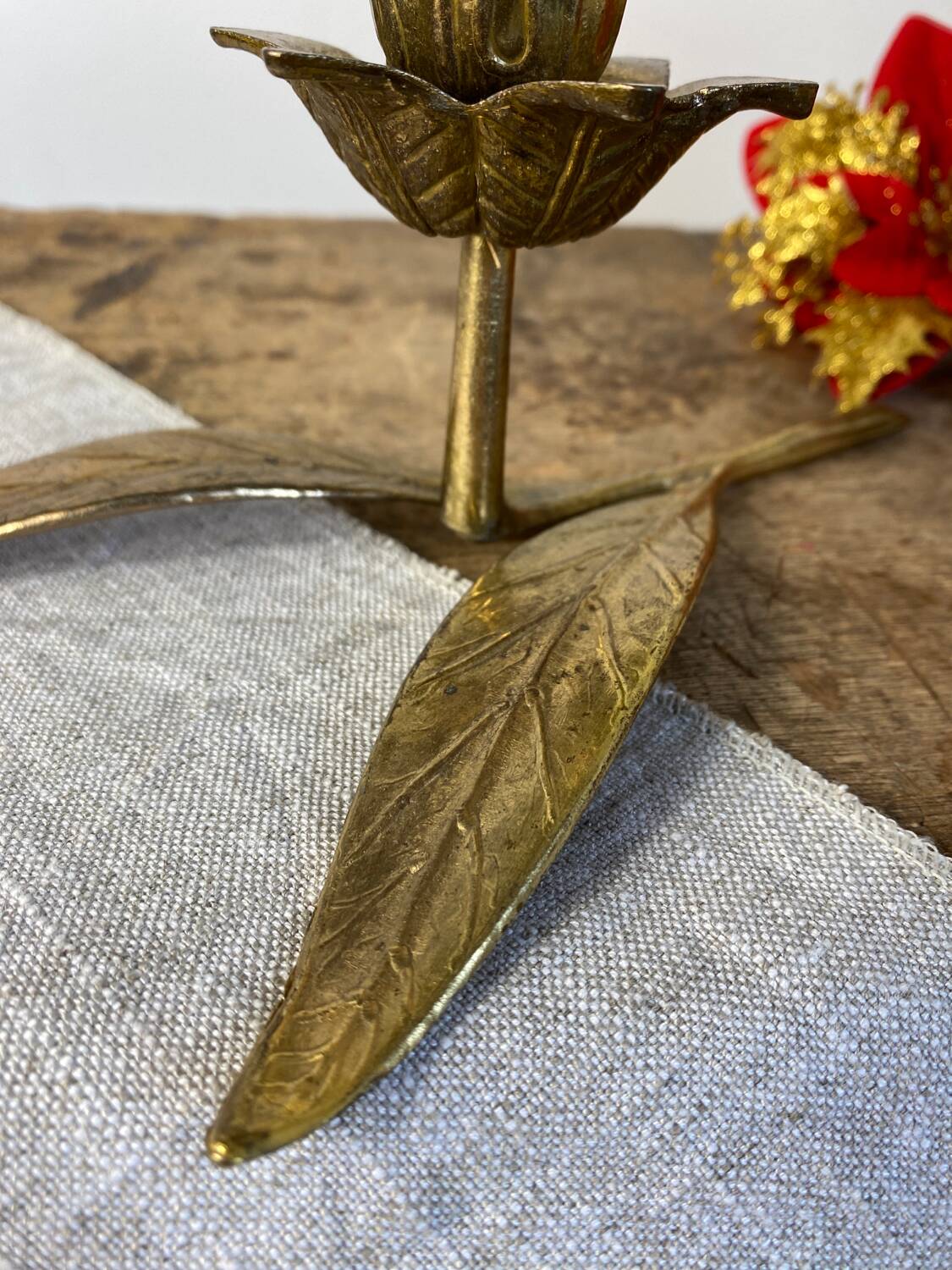 Vintage brass flower candle holder