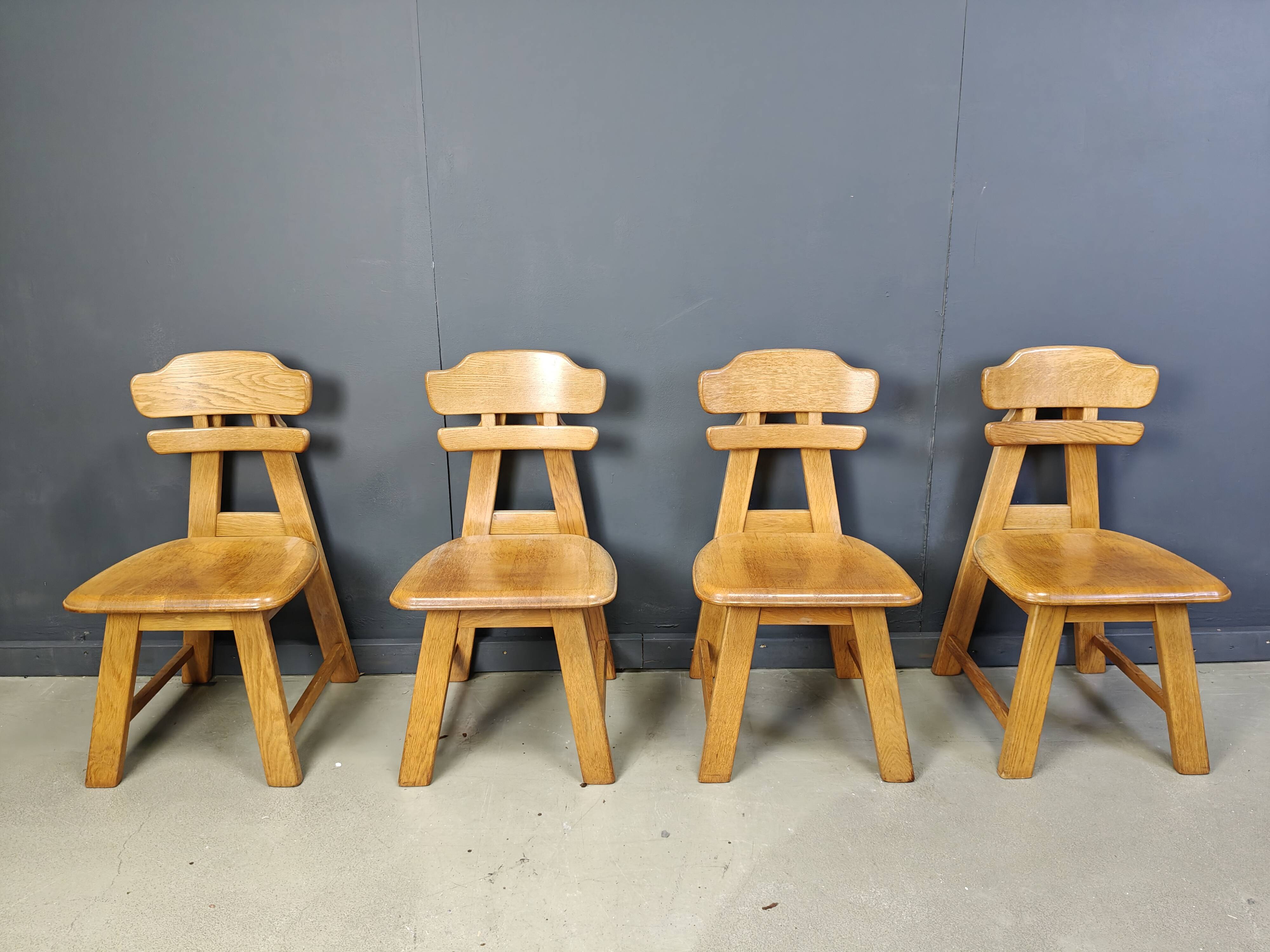 Vintage dutch brutalist oak dining chairs, 1960s