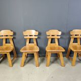 Vintage dutch brutalist oak dining chairs, 1960s