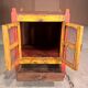 Ancient temple in Burmese teak with 2 doors openwork forged iron and its yellow and Red original patina