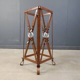 Iron Faux Leather Side Table in the style of Jacques Adnet