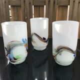 Pitcher orange service and 6 bubbled and opalescent puffed milky glasses