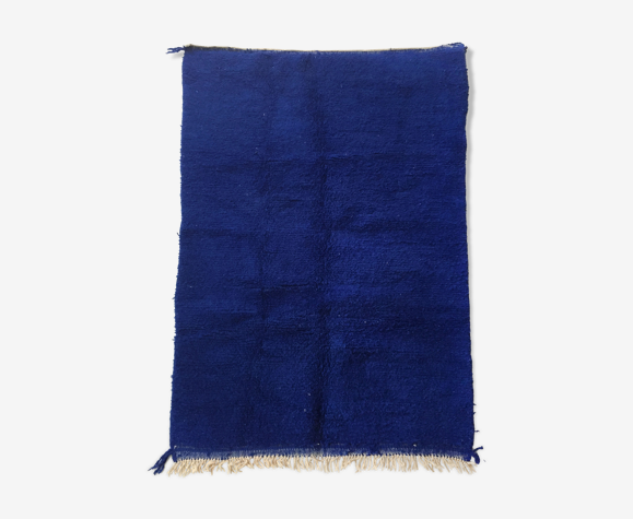 Tapis berbère marocain beni ouarain uni bleu intense 244x158cm