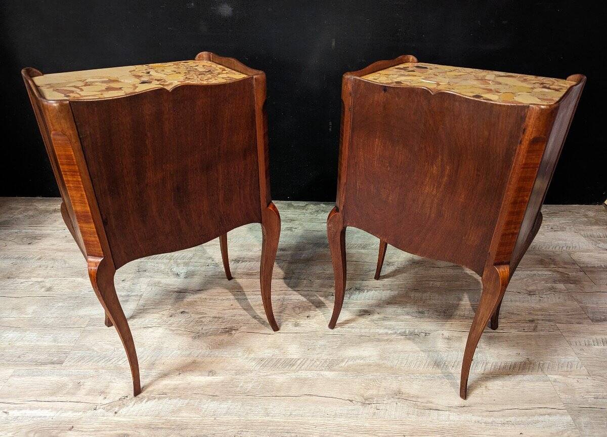 Pair of Louis XV Style Bedside Tables in Rosewood Marquetry