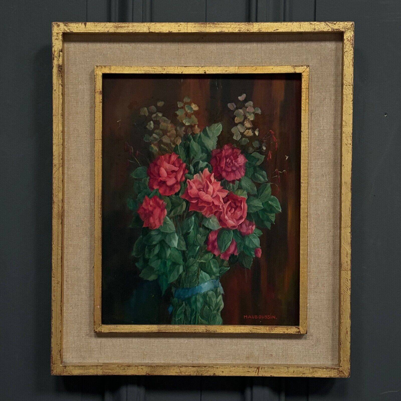 Huile sur bois nature morte bouquet de roses XXe par Mauboussin