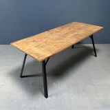Handmade industrial oak dining table with black metal legs