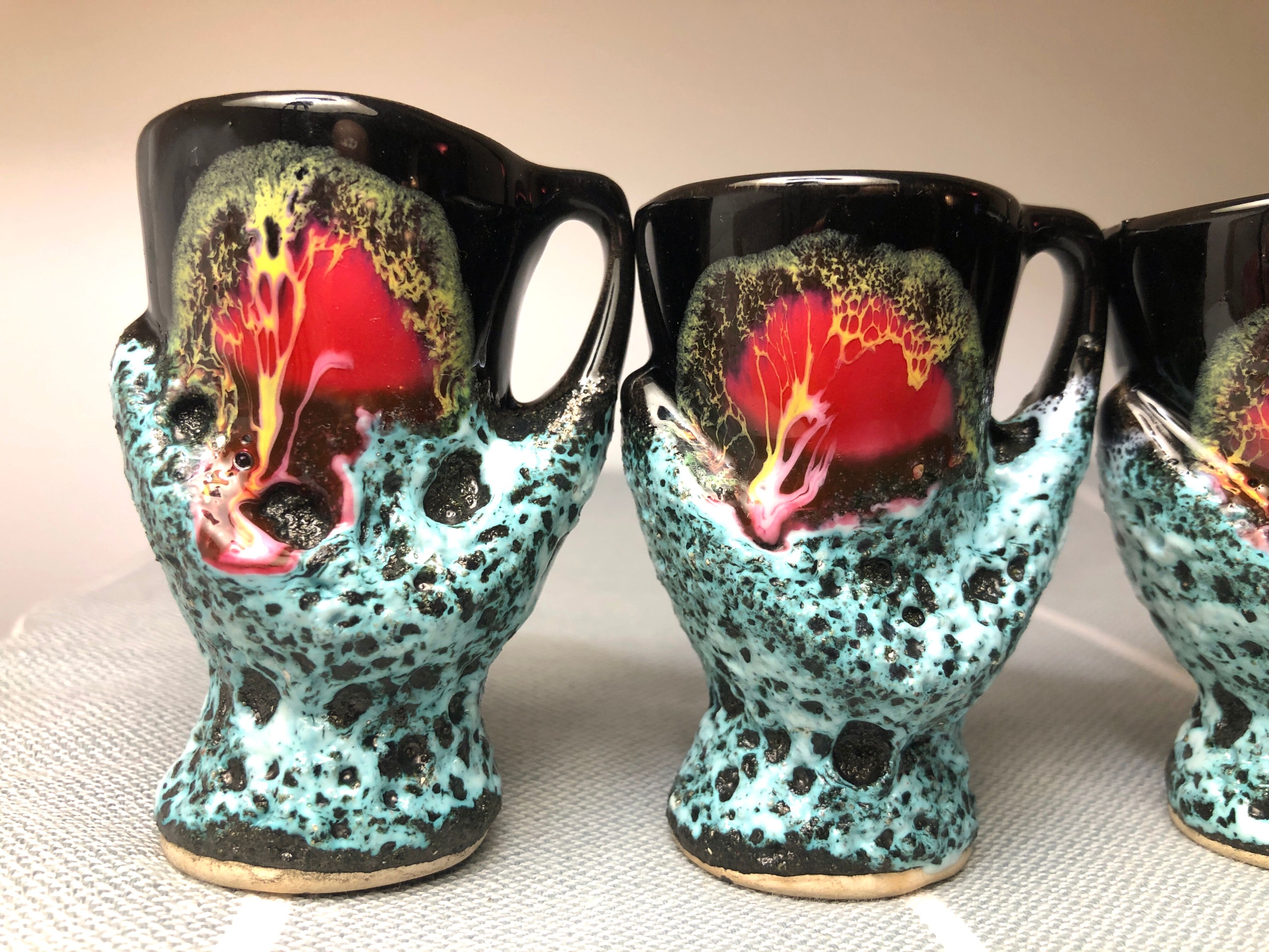 Old coquetiers signed Vallauris Turquoise and Red