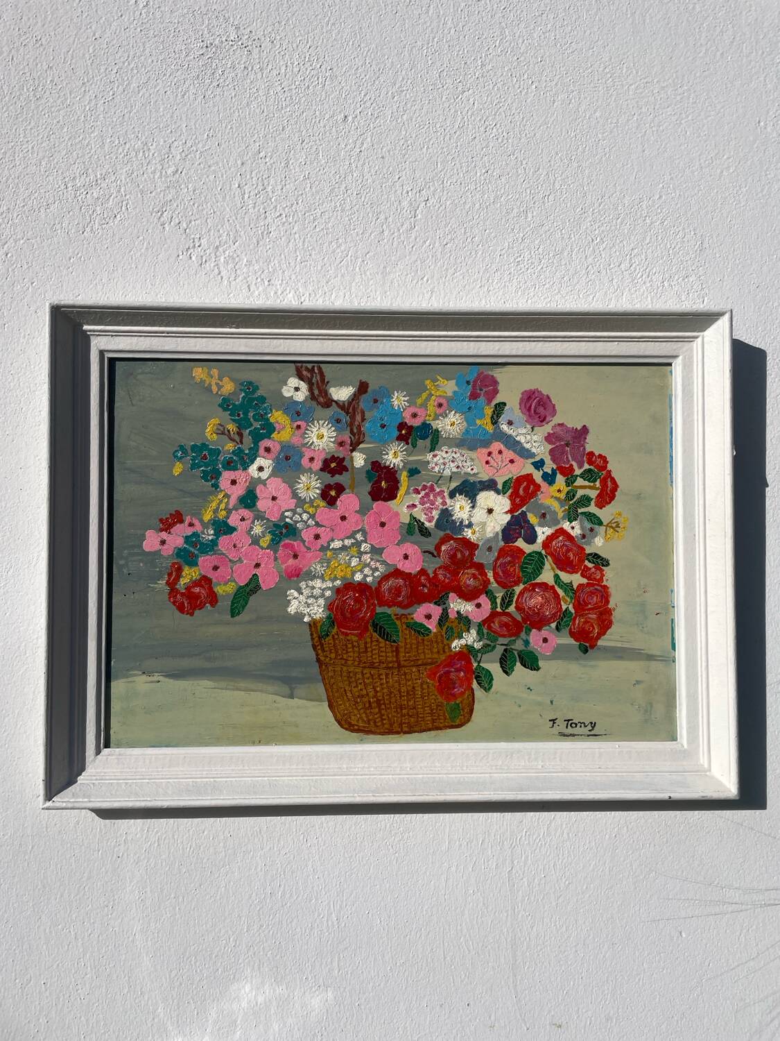 Peinture bouquet de fleurs tableau naïf
