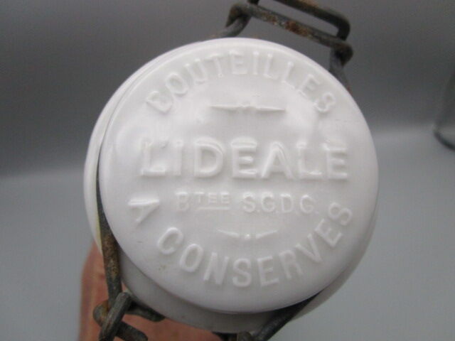 Antique glass jar L'IDEALE-porcelain stopper