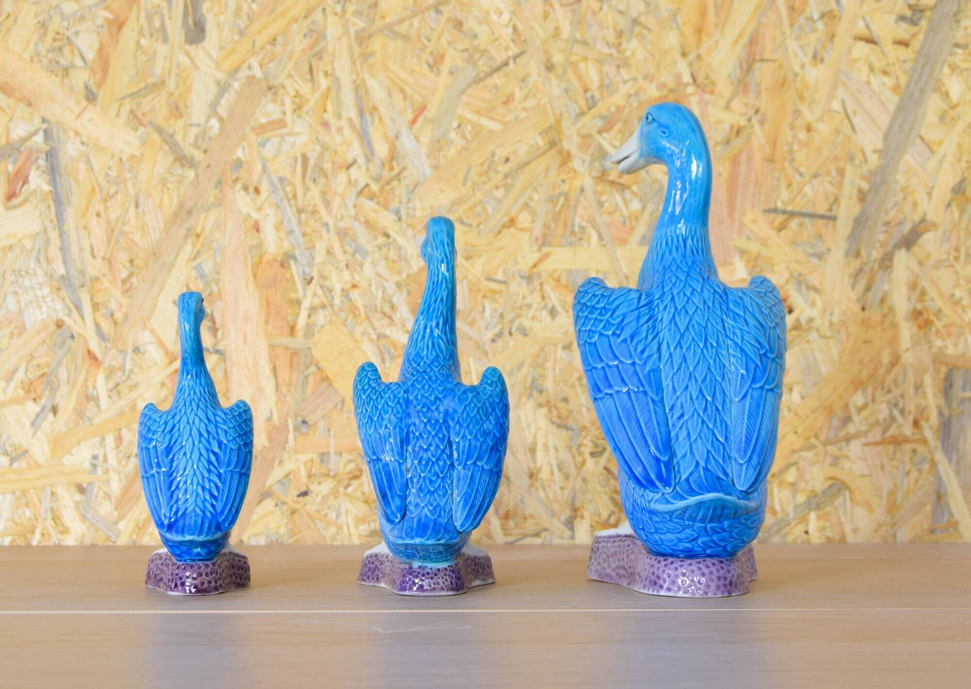 Set of three mid-century turquoise ducks, Chinese porcelain, 1950s
