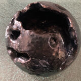 Large brutalist spherical vase in iridescent glazed terracotta