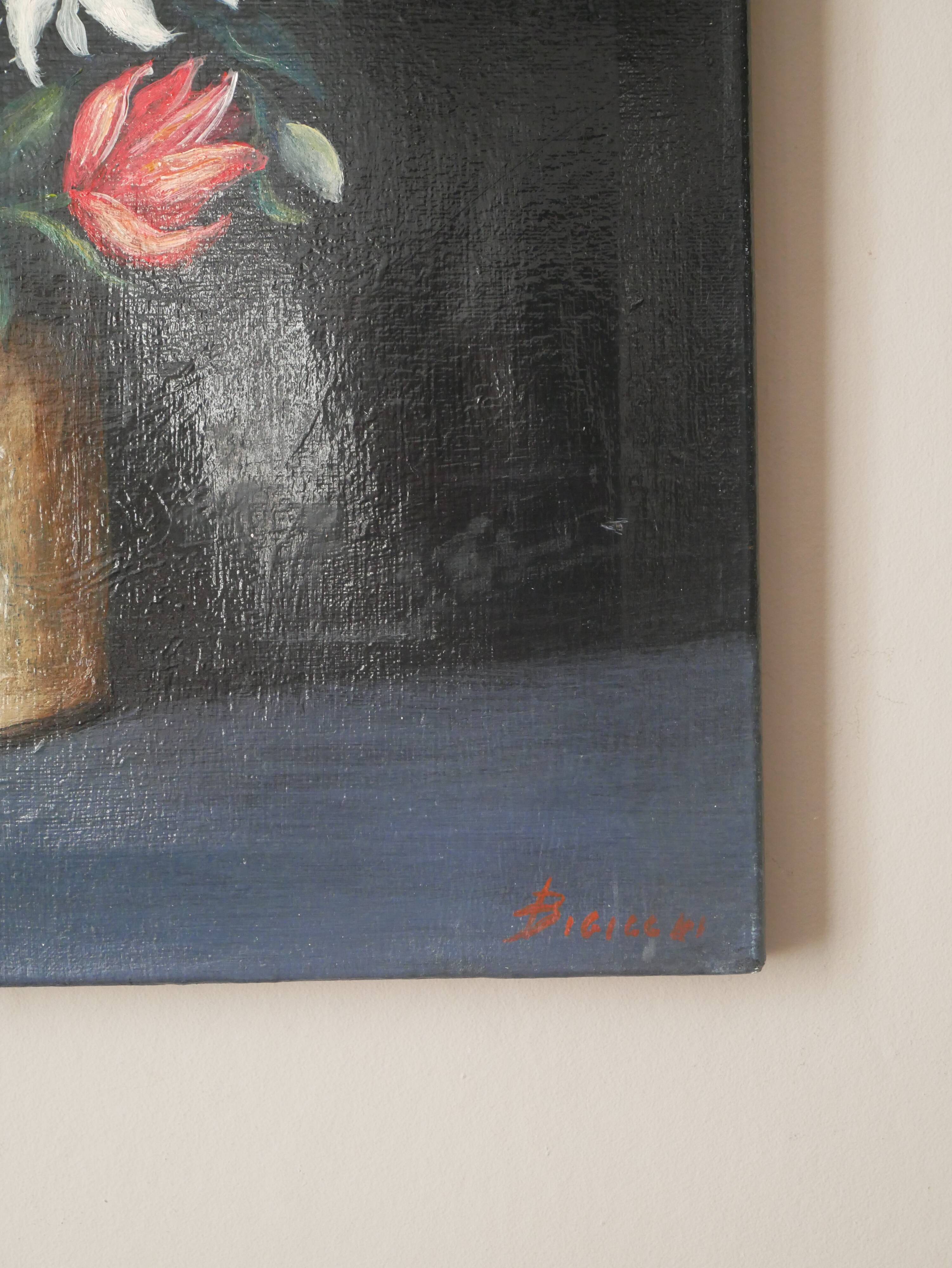 Painting on canvas still life decoration countryside bouquet flowers vintage frame black background