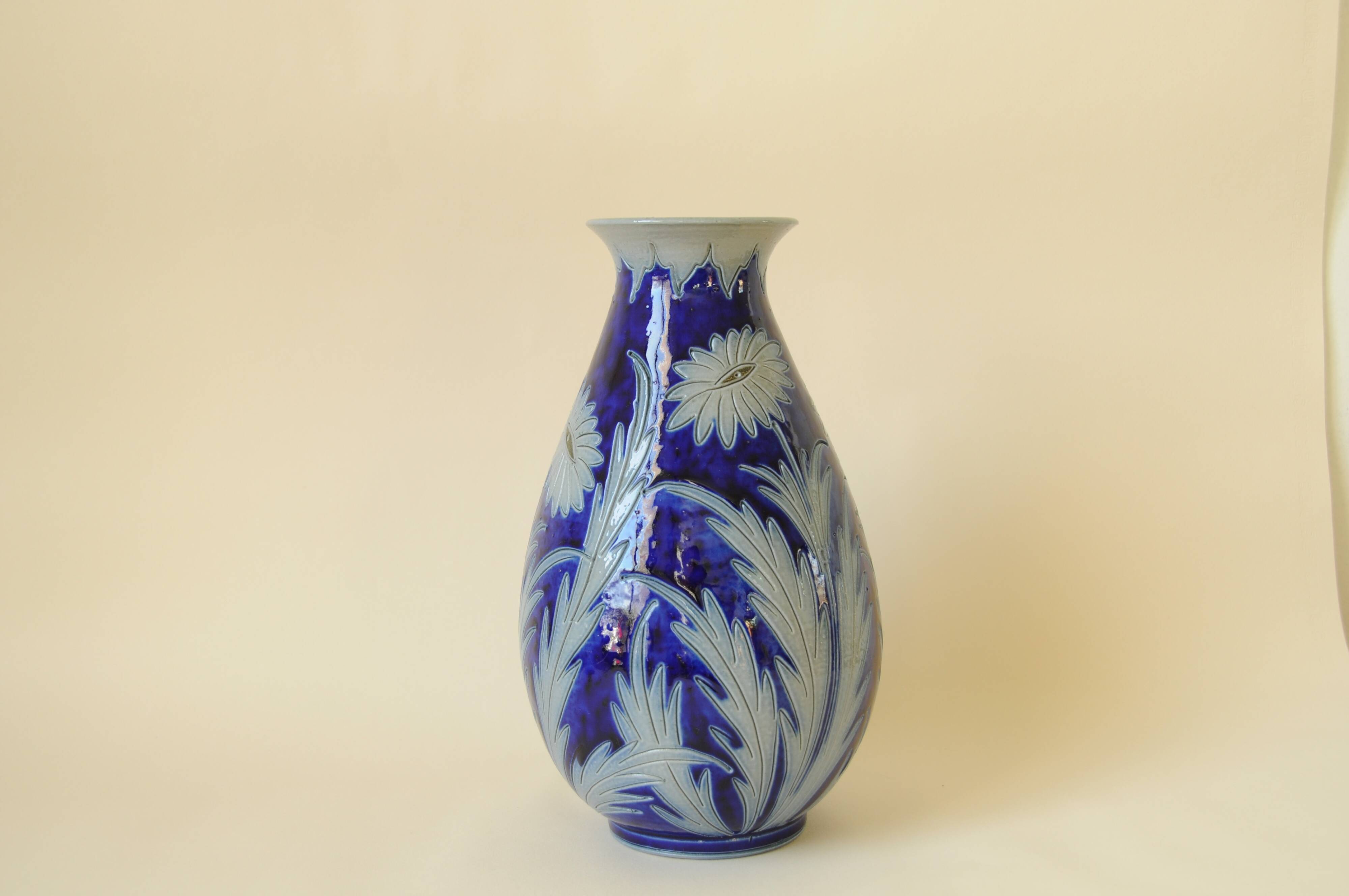 Vase en grès d'Alsace Betschdorf - Potterie Schmitter - Gris et Bleu Cobalt