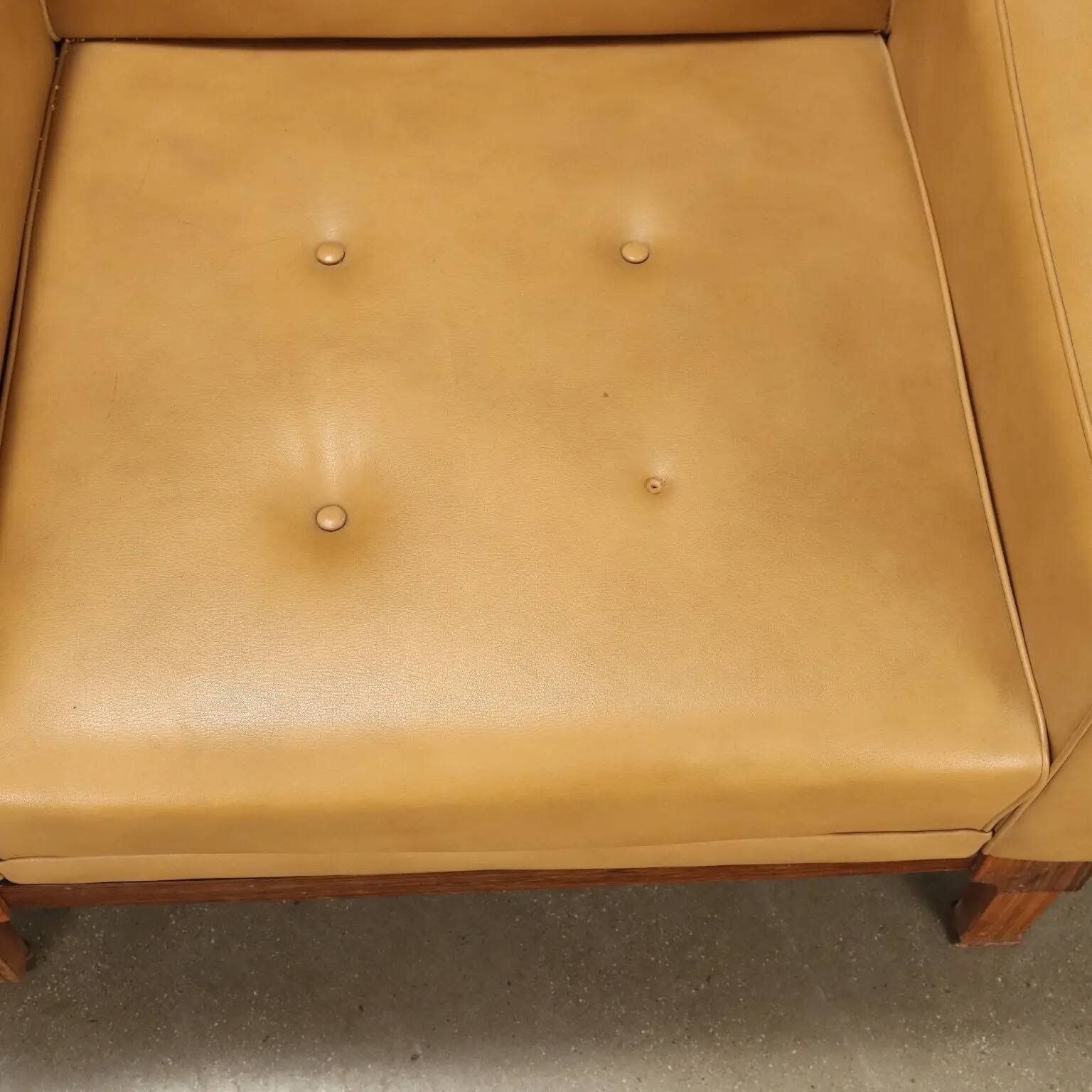 Vintage armchair in faux leather and solid wood, Italy, 1960s